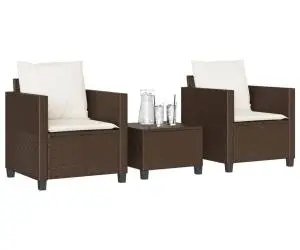 vidaXL Set bistro cu perne, 3 piese, maro, poliratan