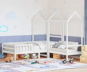 vidaXL Set pat și bancă cu acoperiș, alb, 90x200 cm, lemn masiv de pin