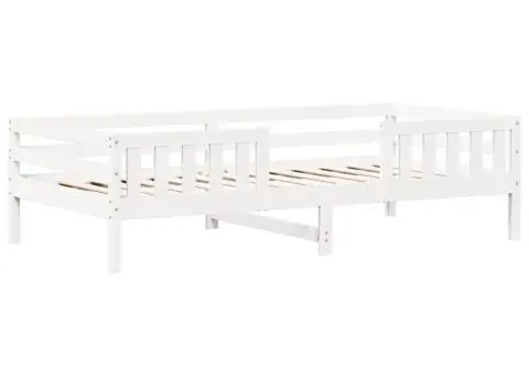 Set pat și bancă cu acoperiș, alb, 90x200 cm, lemn masiv de pin - 4/5