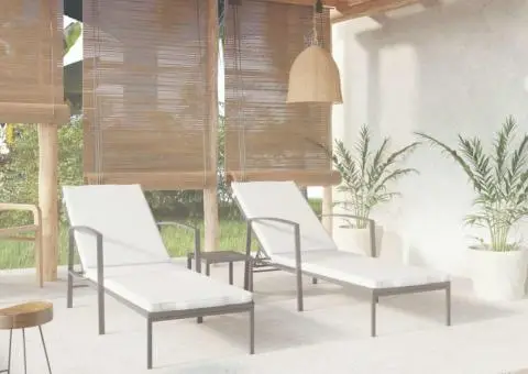 Șezlonguri de plajă cu masă, 2 buc., negru, poliratan - 1/5