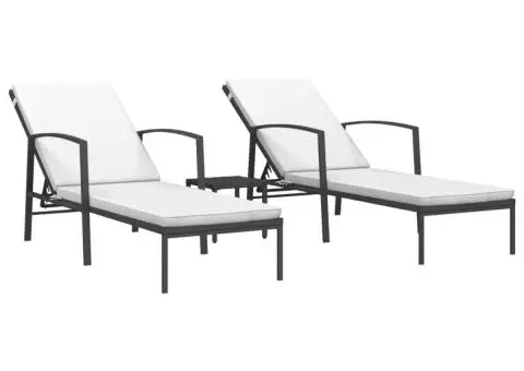 Șezlonguri de plajă cu masă, 2 buc., negru, poliratan - 2/5