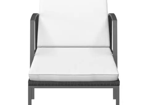 Șezlonguri de plajă cu masă, 2 buc., negru, poliratan - 4/5