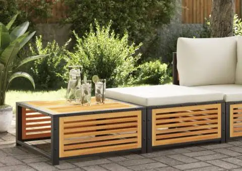 Masă de grădină cu taburet, lemn masiv de acacia - 1/5