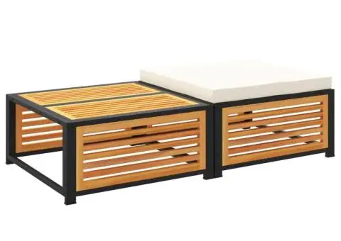 Masă de grădină cu taburet, lemn masiv de acacia - 2/5