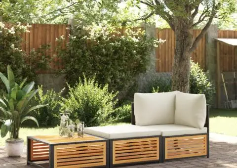 Masă de grădină cu taburet, lemn masiv de acacia - 3/5