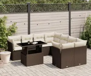 vidaXL Set canapele de grădină cu perne, 9 piese, maro, poliratan