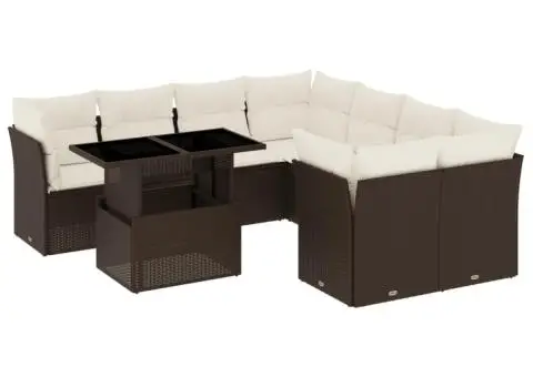 Set canapele de grădină cu perne, 9 piese, maro, poliratan - 2/5