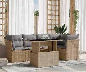 vidaXL Set canapele de grădină cu perne, 6 piese, bej, poliratan