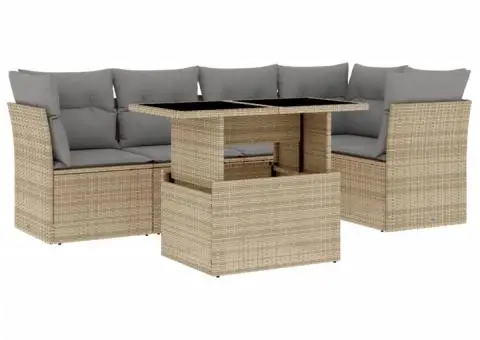 Set canapele de grădină cu perne, 6 piese, bej, poliratan - 2/5