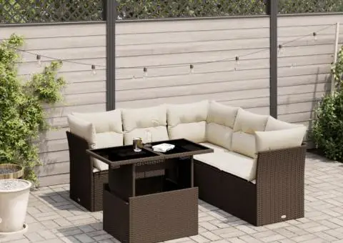 Set canapele de grădină cu perne, 6 piese, maro, poliratan - 1/5