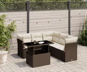 vidaXL Set canapele de grădină cu perne, 6 piese, maro, poliratan