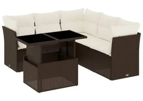 Set canapele de grădină cu perne, 6 piese, maro, poliratan - 2/5