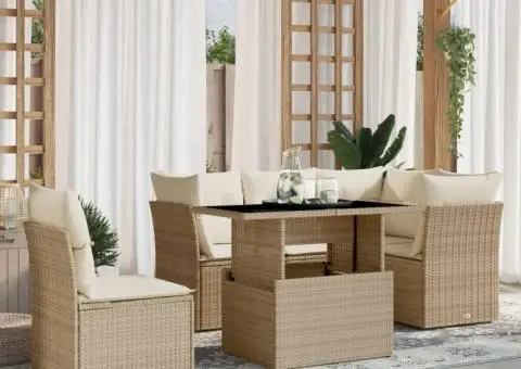 Set canapele de grădină cu perne, 6 piese, bej, poliratan - 1/5