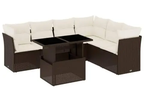 Set canapele de grădină cu perne, 7 piese, maro, poliratan - 2/5