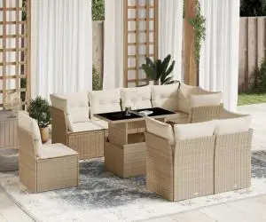 vidaXL Set canapele de grădină, 9 piese, cu perne, bej, poliratan