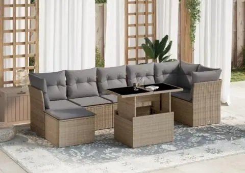 Set canapele de grădină, 8 piese, cu perne, bej, poliratan - 1/5