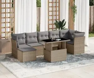vidaXL Set canapele de grădină, 8 piese, cu perne, bej, poliratan