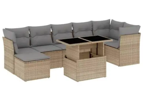 Set canapele de grădină, 8 piese, cu perne, bej, poliratan - 2/5