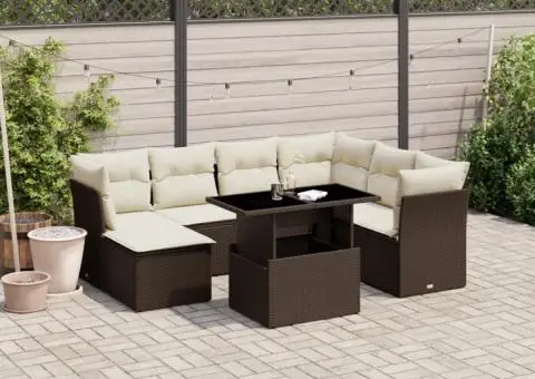 Set canapele de grădină cu perne, 8 piese, maro, poliratan - 1/5