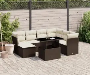 vidaXL Set canapele de grădină cu perne, 8 piese, maro, poliratan