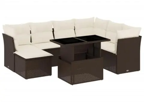 Set canapele de grădină cu perne, 8 piese, maro, poliratan - 2/5