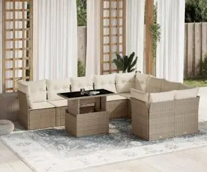 vidaXL Set canapele de grădină cu perne, 10 piese, bej, poliratan