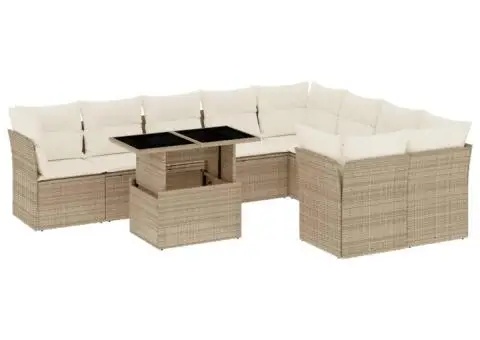 Set canapele de grădină cu perne, 10 piese, bej, poliratan - 2/5