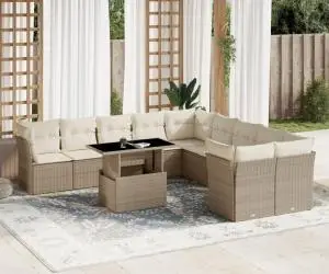 vidaXL Set canapele de grădină cu perne, 11 piese, bej, poliratan