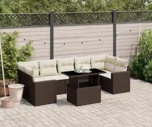 vidaXL Set canapele de grădină cu perne, 8 piese, maro, poliratan