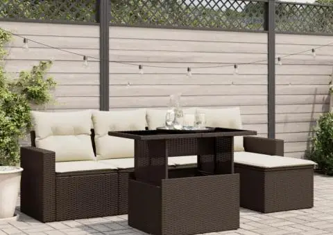 Set canapele de grădină cu perne, 6 piese, maro, poliratan - 1/5