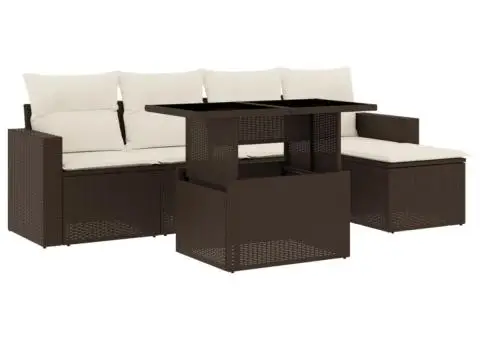 Set canapele de grădină cu perne, 6 piese, maro, poliratan - 2/5