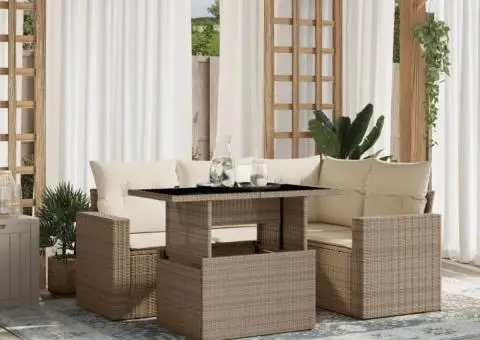 Set canapele de grădină cu perne, 5 piese, bej, poliratan - 1/5