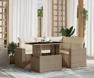 vidaXL Set canapele de grădină cu perne, 5 piese, bej, poliratan