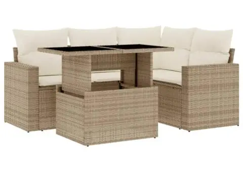 Set canapele de grădină cu perne, 5 piese, bej, poliratan - 2/5