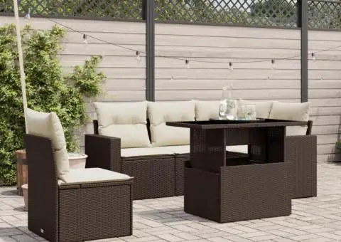 Set canapele de grădină cu perne, 6 piese, maro, poliratan - 1/5