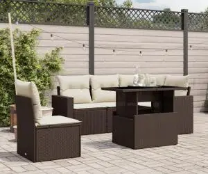 vidaXL Set canapele de grădină cu perne, 6 piese, maro, poliratan