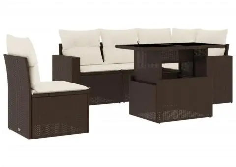 Set canapele de grădină cu perne, 6 piese, maro, poliratan - 2/5