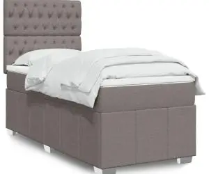 vidaXL Pat box spring cu saltea, gri taupe, 90x200 cm, textil