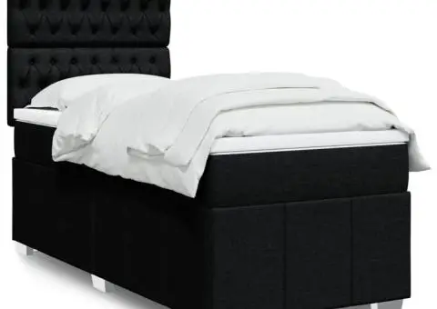 Pat box spring cu saltea, negru, 90x200 cm, textil - 1/5