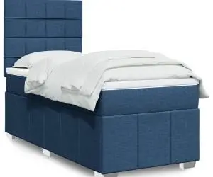 vidaXL Pat box spring cu saltea, albastru, 90x200 cm, textil