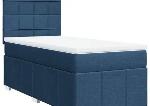 Pat box spring cu saltea, albastru, 90x200 cm, textil - 2/5