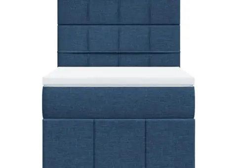 Pat box spring cu saltea, albastru, 90x200 cm, textil - 4/5