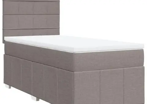 Pat box spring cu saltea, gri taupe, 90x200 cm, textil - 2/5