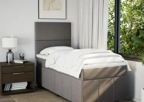 Pat box spring cu saltea, gri taupe, 90x200 cm, textil - 3/5