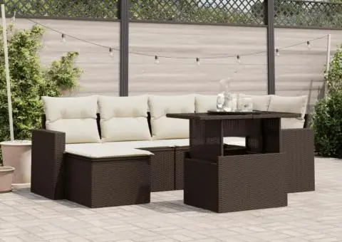 Set canapele de grădină cu perne, 7 piese, maro, poliratan - 1/5