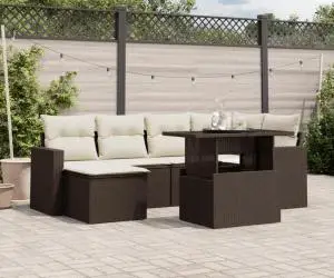 vidaXL Set canapele de grădină cu perne, 7 piese, maro, poliratan