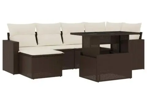 Set canapele de grădină cu perne, 7 piese, maro, poliratan - 2/5