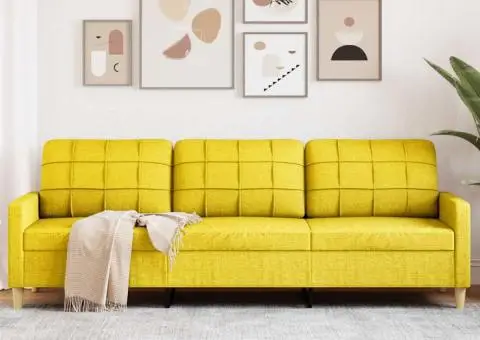 Canapea cu 3 locuri, galben deschis, 210 cm, material textil - 1/5