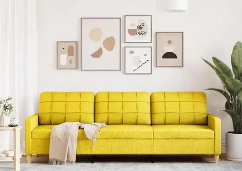 Canapea cu 3 locuri, galben deschis, 210 cm, material textil - 3/5