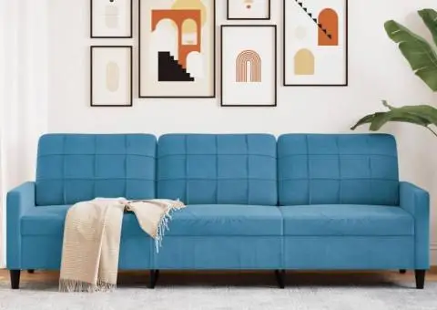 Canapea cu 3 locuri, Albastru, 210 cm, material catifea - 1/5
